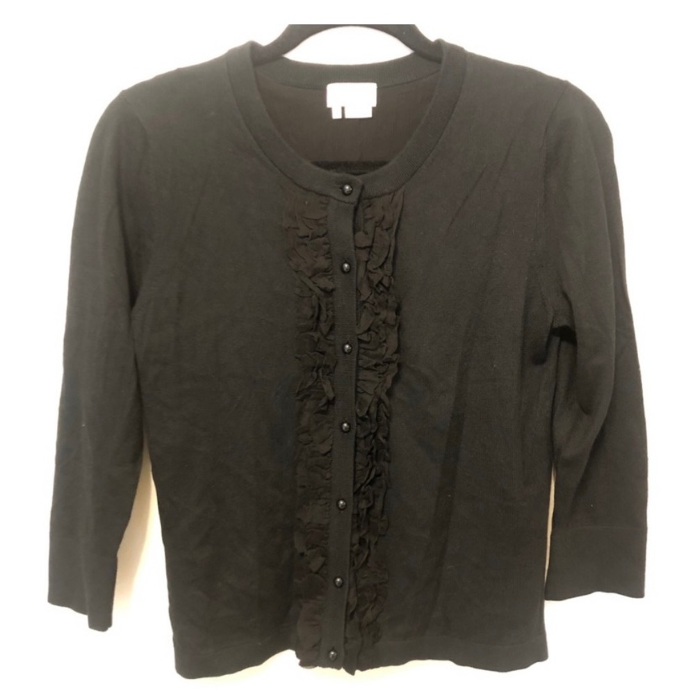 Kate Spade Black 3/4 Sleeve Cardigan with Ruffles